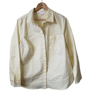 Penningtons In Every Story yellow white stripe button down shirt plus size 14